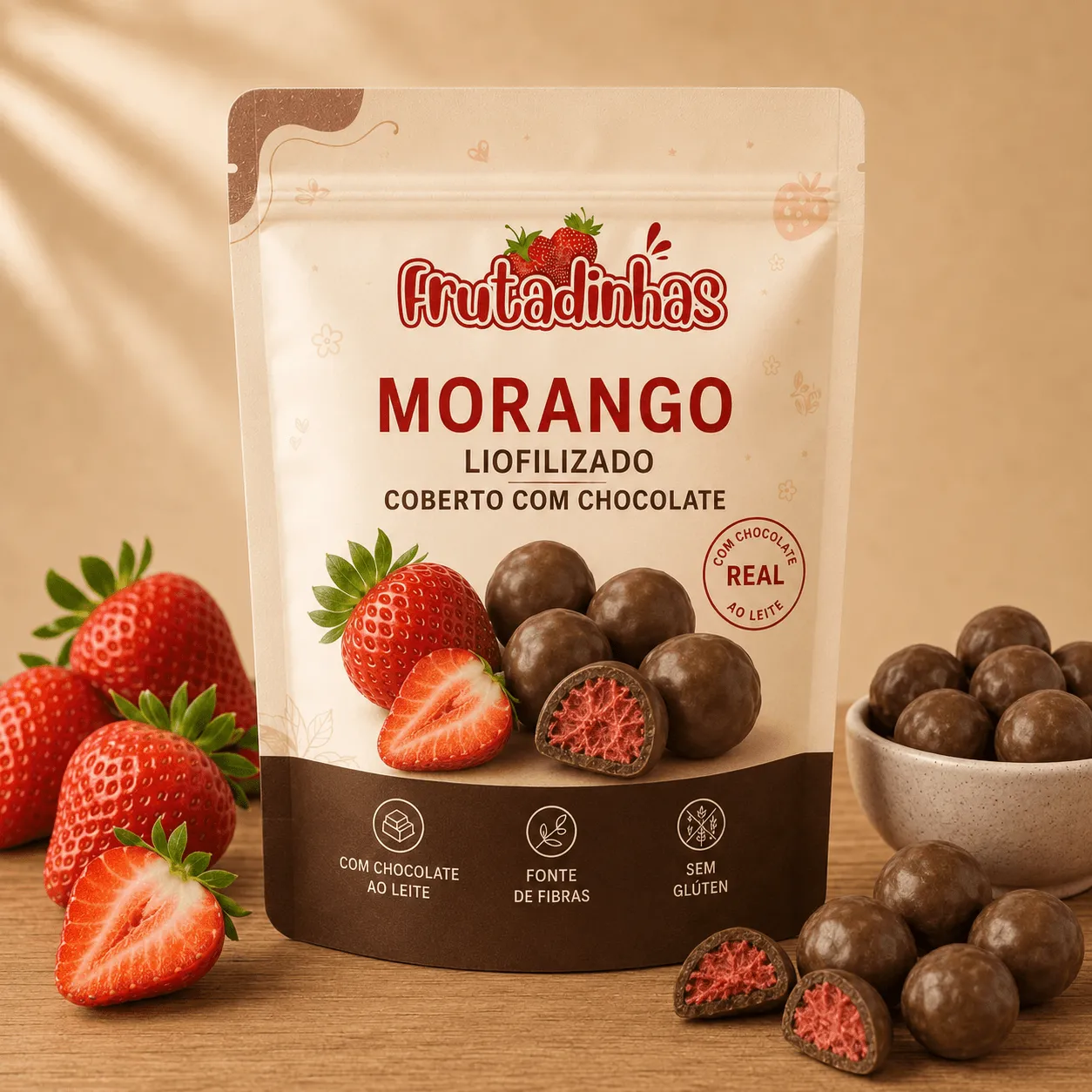 Morango Liofilizado Coberto com Chocolate