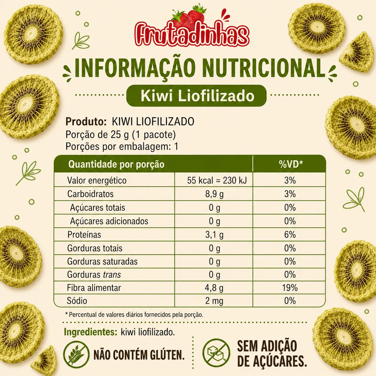 Kiwi + Morango - Liofilizado - 100g - Imagem 3
