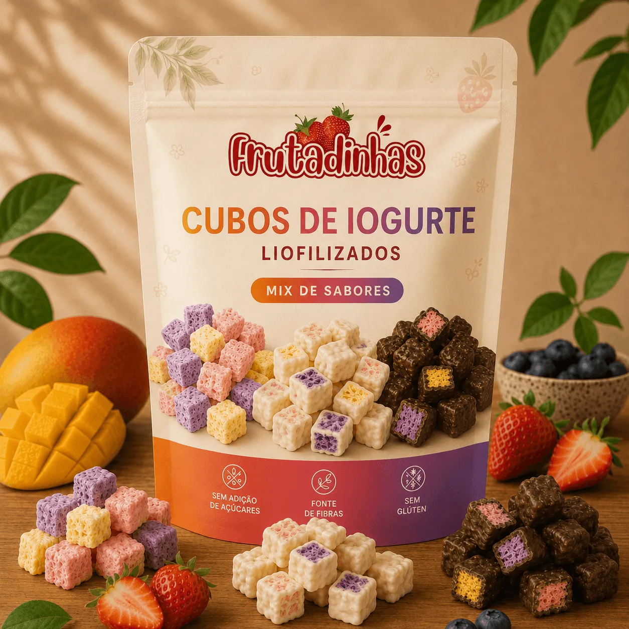 Mix Cubos de Iogurte Liofilizados - 3 sabores